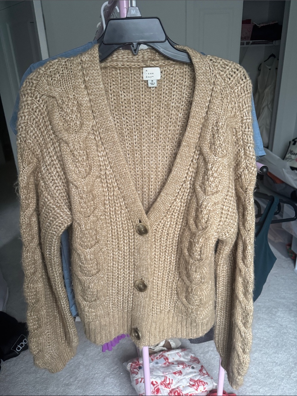 a new day Chunky Cable Knit V-Neck Cardigan - Camel Brown